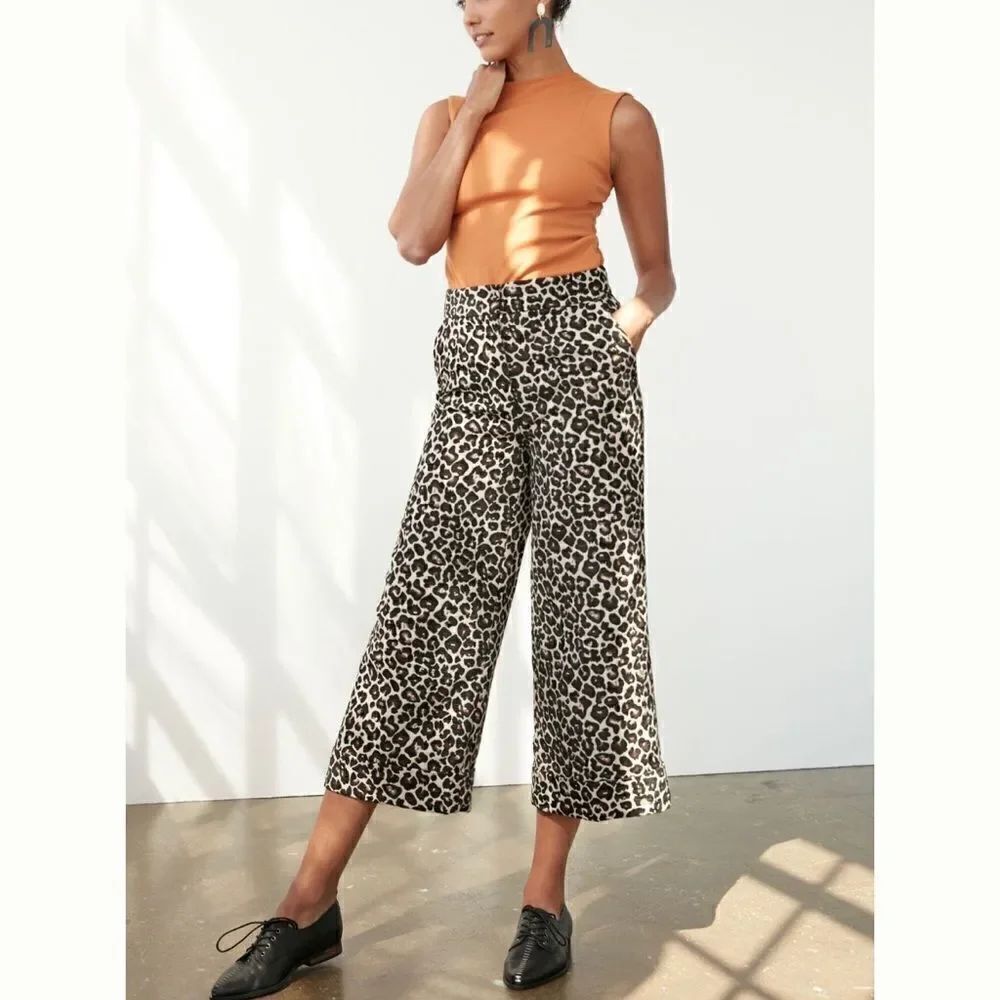 NWT ANTHROPOLOGIE Brown Kate Leopard Animal Print Jacquard Trousers Pants Size